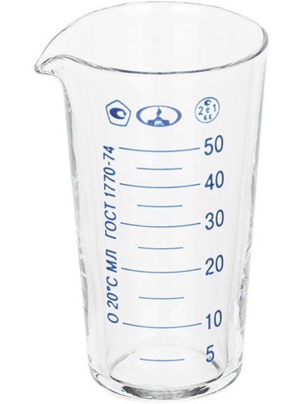 Мензурка ТС ГОСТ-1770-74;стекло;50мл;D=45,H=85мм;прозр.