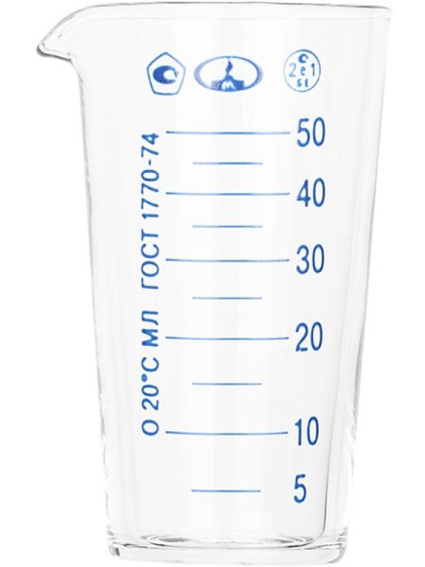 Мензурка ТС ГОСТ-1770-74;стекло;50мл;D=45,H=85мм;прозр.