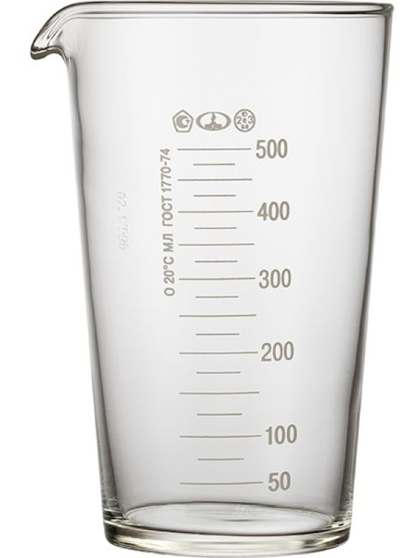 Мензурка ТС ГОСТ-1770-74;стекло;0,5л;D=10,H=16см;прозр.