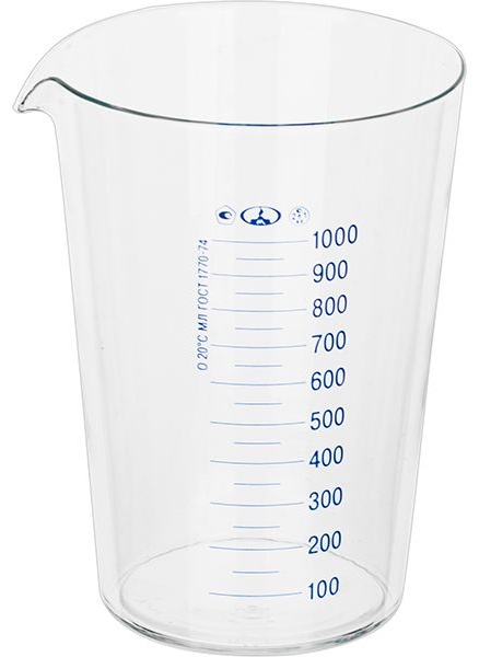 Мензурка ТС ГОСТ-1770-74;стекло;1л;D=13,5,H=17,5см;прозр.