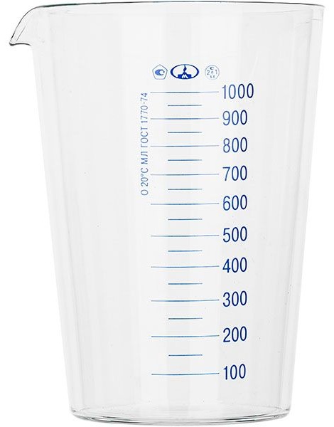 Мензурка ТС ГОСТ-1770-74;стекло;1л;D=13,5,H=17,5см;прозр.