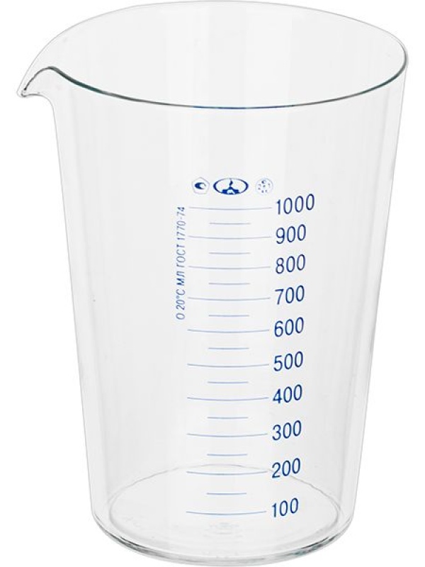 Мензурка ТС ГОСТ-1770-74;стекло;1л;D=13,5,H=17,5см;прозр.