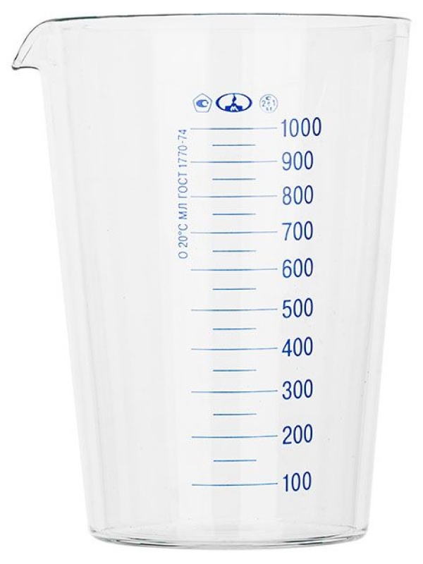 Мензурка ТС ГОСТ-1770-74;стекло;1л;D=13,5,H=17,5см;прозр.