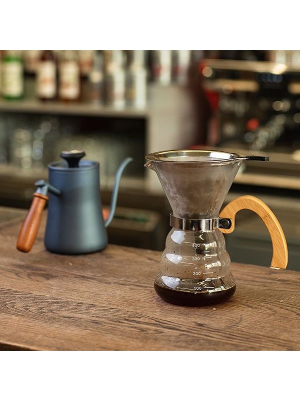 Воронка (пуровер) с сервером;стекло,сталь нерж.;400мл;D=12,H=17,5см;прозр.