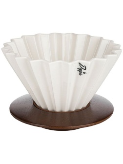 Воронка «Оригами» для кофе с подставкой (пуровер);керамика,дерево;D=13,8/11,8,H=10,6см;белый