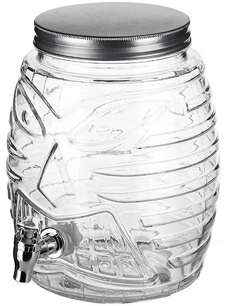 Банка-емкость с краном;стекло,пластик;5л;D=14,H=25см;прозр.