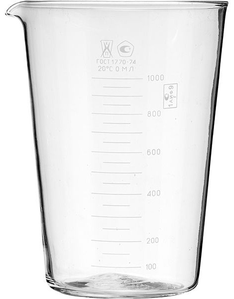 Мензурка ТС ГОСТ-1770-74;стекло;1л;D=12,5/13,5,H=17,5см;прозр.