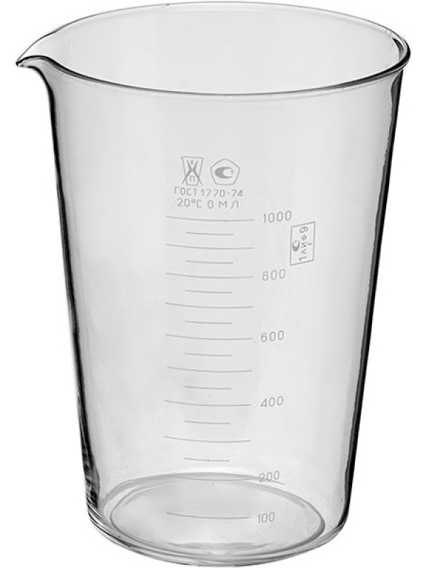 Мензурка ТС ГОСТ-1770-74;стекло;1л;D=12,5/13,5,H=17,5см;прозр.