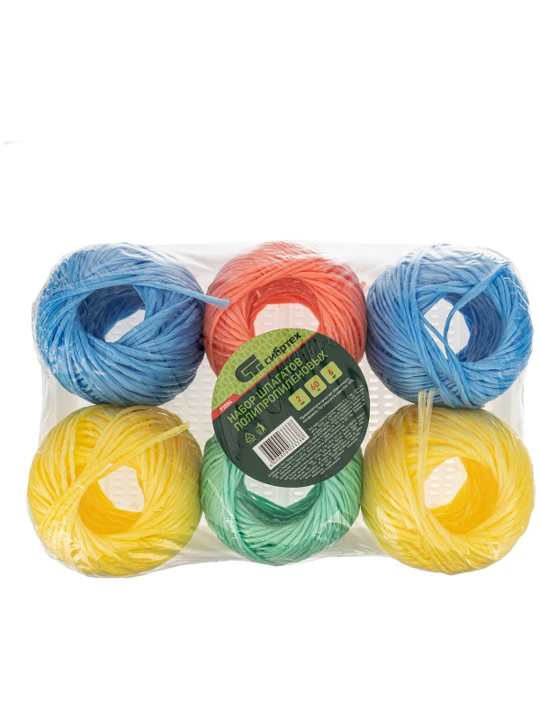 Набор шпагатов полипропиленовых, 6 шт, 2 мм, L 60 м, MIX цветов, Россия Сибртех