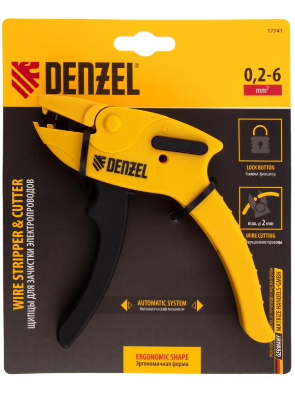 Щипцы для зачистки электропроводов, сечением 0,2-6 мм2, функция обрезания проводов Denzel