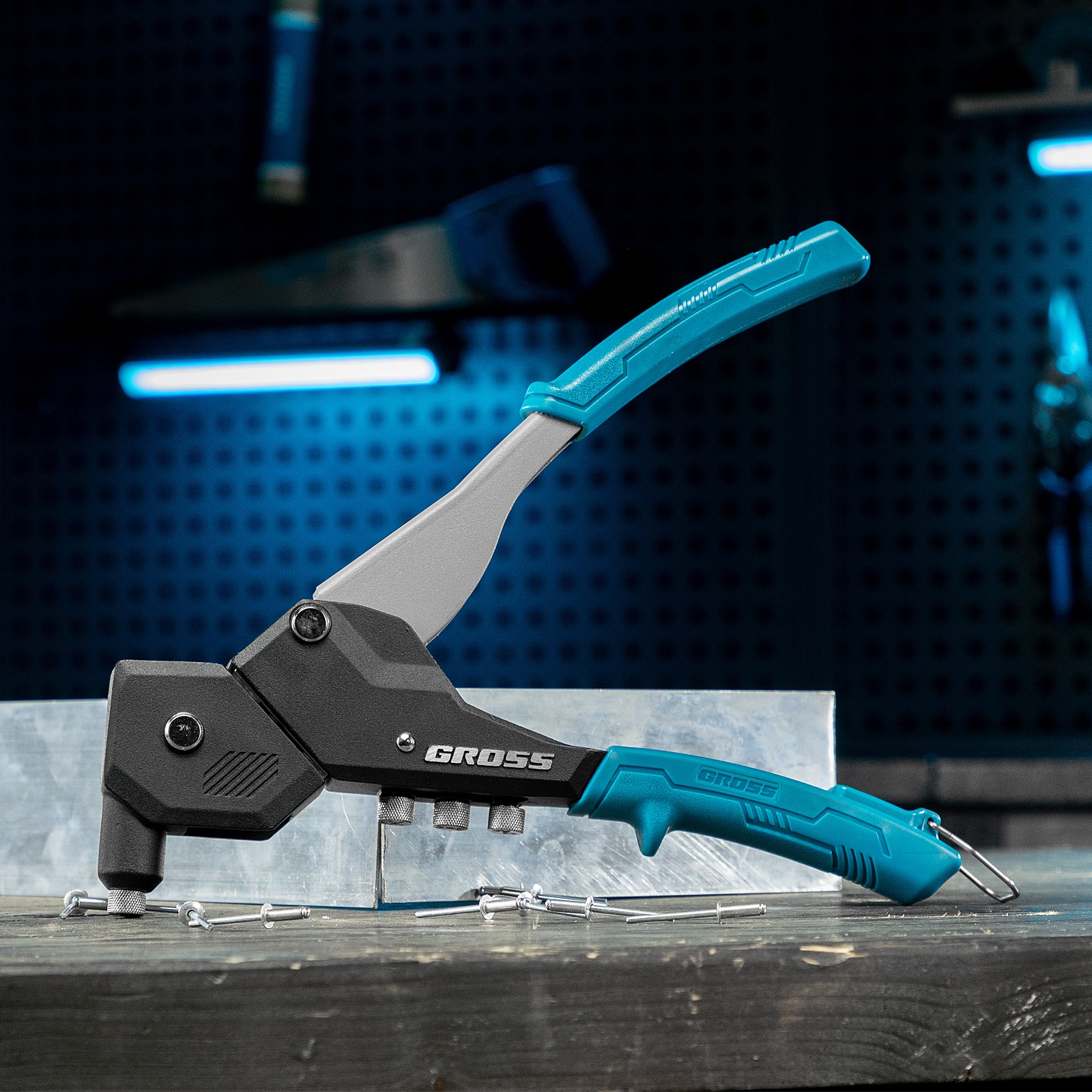 Заклепочник ручной, 290 мм, поворотный, 0-360, заклепки 2,4-3,2-4,0-4,8 мм Gross