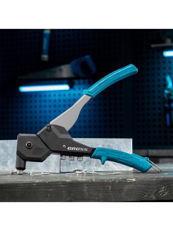 Заклепочник ручной, 290 мм, поворотный, 0-360, заклепки 2,4-3,2-4,0-4,8 мм Gross