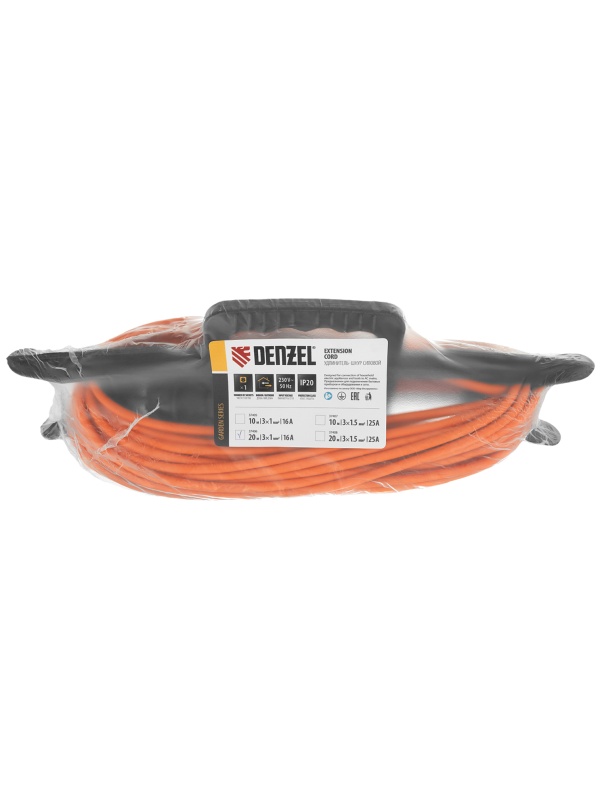 Удлинитель-шнур силовой Garden Series, ПВС, 20м, 1 розетка 3 x 1 мм, 3 м Denzel