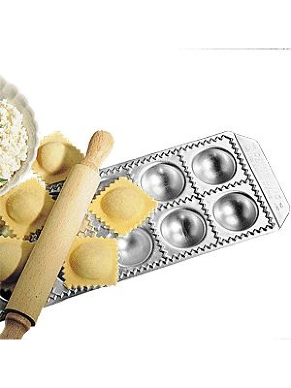 Форма для равиоли со скалкой[12шт];алюмин.,бук;D=37,H=30,L=340,B=140мм;металлич.