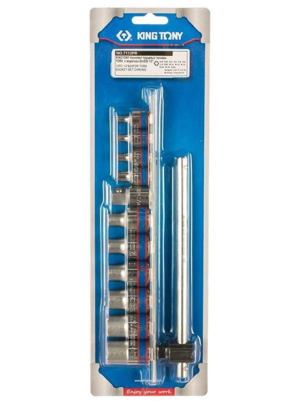 Набор головок 3/8, 1/2,TORX Е-стандарт, E4-E20,вороток,12предм.KING TONY