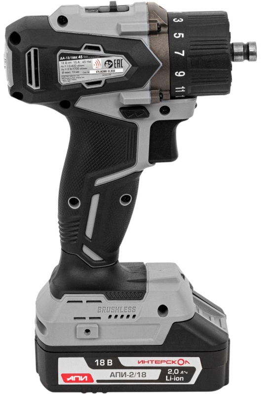 Дрель-шуруповерт акк. ДА-13/18ВК 45 комби(кейс, 2 аккум.,2Ач, патрон 13мм.)
