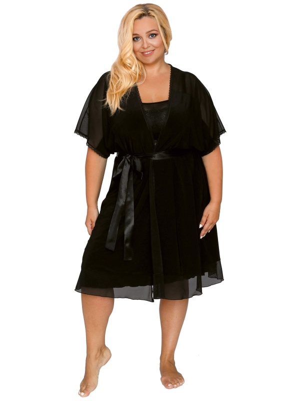 Пеньюар с короткими рукавами и атласным поясом