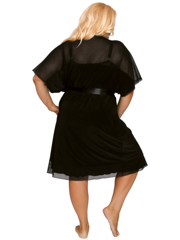 Пеньюар с короткими рукавами и атласным поясом