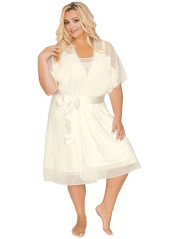 Пеньюар с короткими рукавами и атласным поясом