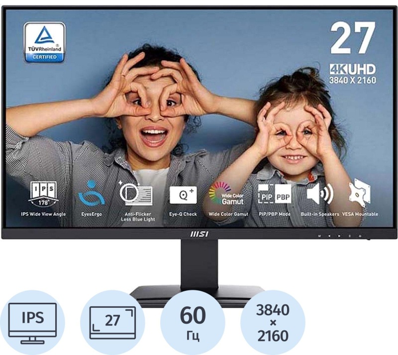 Монитор MSI MP273U (9S6-3PB4CH-230)27/4K UHD/IPS/60Hz/300cd/4ms/HDMI/DP