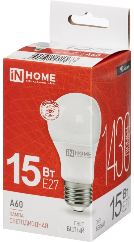 Лампа светодиодная LED-A60-VC 15Вт 230В Е27 4000К 1430Лм IN HOME