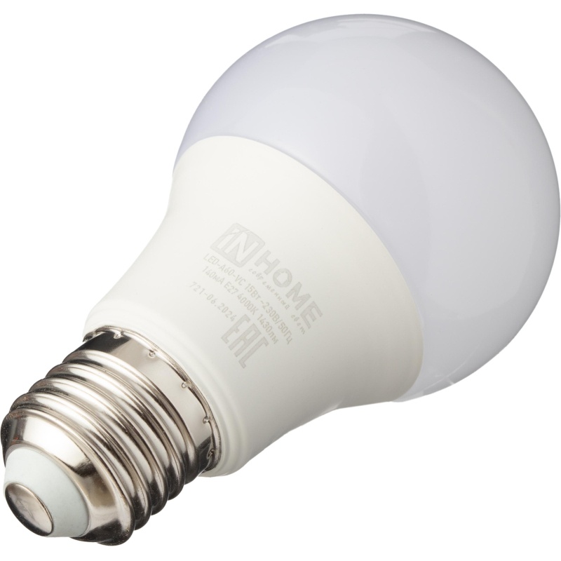 Лампа светодиодная LED-A60-VC 15Вт 230В Е27 4000К 1430Лм IN HOME