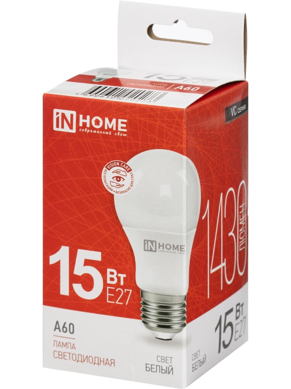 Лампа светодиодная LED-A60-VC 15Вт 230В Е27 4000К 1430Лм IN HOME