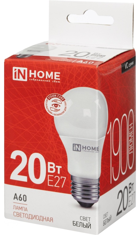 Лампа светодиодная LED-A60-VC 20Вт 230В Е27 4000К 1900Лм IN HOME