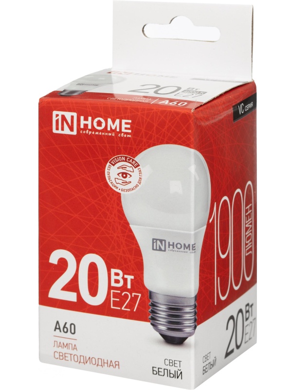Лампа светодиодная LED-A60-VC 20Вт 230В Е27 4000К 1900Лм IN HOME