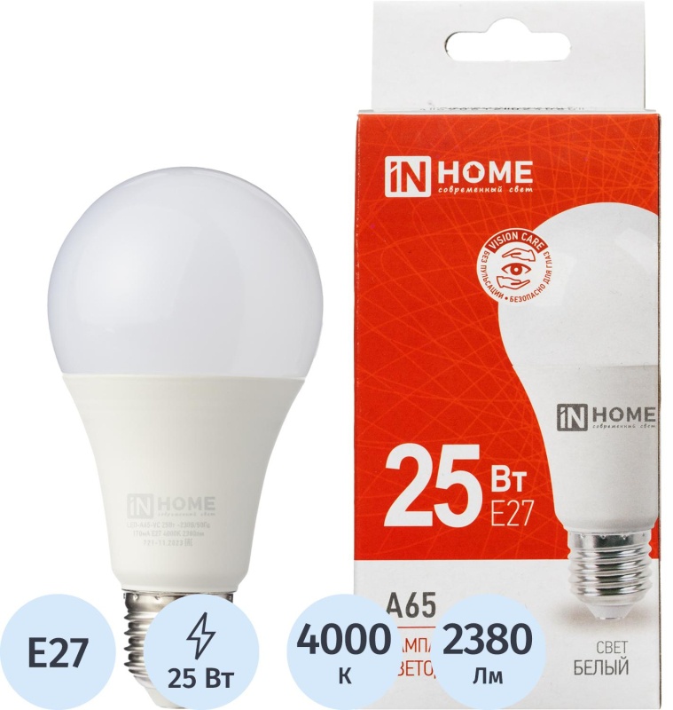 Лампа светодиодная LED-A65-VC 25Вт 230В Е27 4000К 2380Лм IN HOME