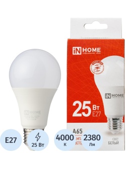 Лампа светодиодная LED-A65-VC 25Вт 230В Е27 4000К 2380Лм IN HOME