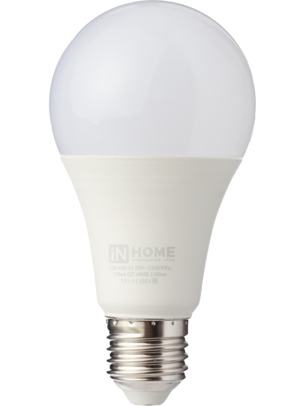 Лампа светодиодная LED-A65-VC 25Вт 230В Е27 4000К 2380Лм IN HOME