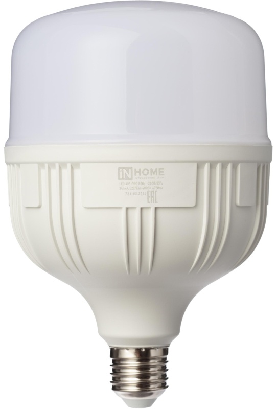 Лампа светодиодная LED-HP-PRO 50Вт 230В Е27 с адаптером E40 4000К IN HOME