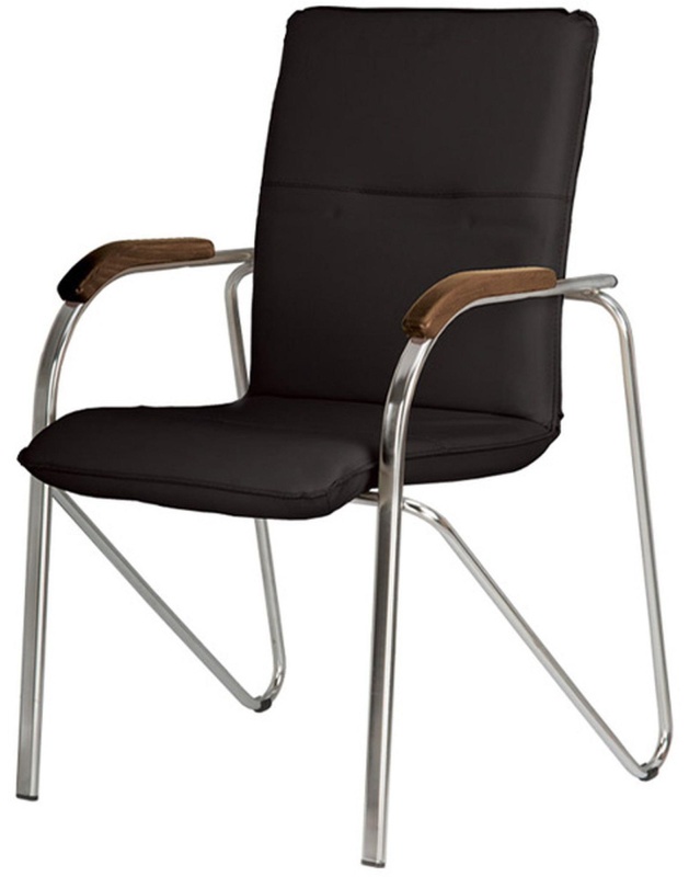 Конференц-кресло UA_EChair SAMBA Chrome к/з черный/орех (V-4 1.031)