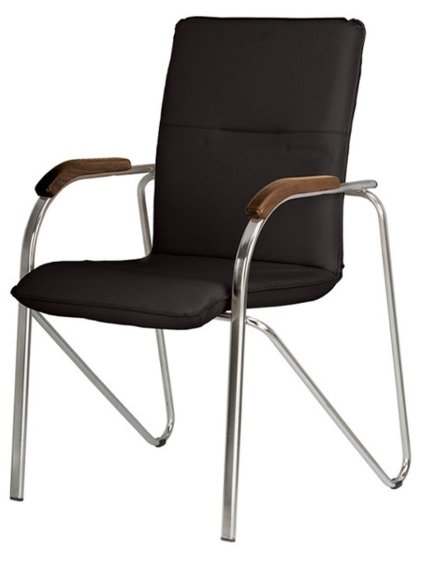 Конференц-кресло UA_EChair SAMBA Chrome к/з черный/орех (V-4 1.031)