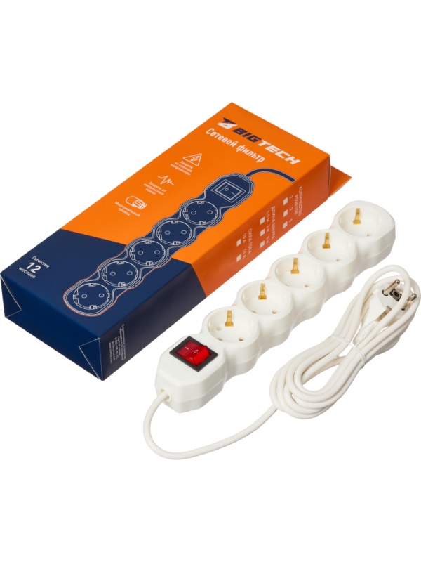 Сетевой фильтр BigTech ST516-3-W(5р/3м/16А/3,5кВт/3х1 мм2/белый)