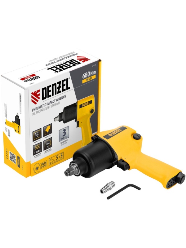 Гайковерт пневматический ударный DENZEL IW680, 1/2, 680 Нм (57471)
