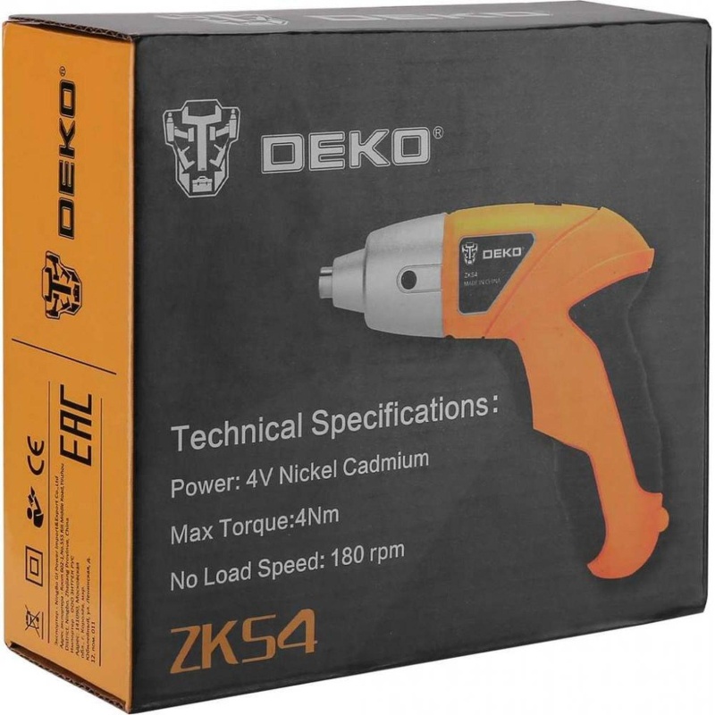 Отвертка аккумуляторная DEKO ZKS4, 4В, с набором оснастки 10 шт (063-4113)