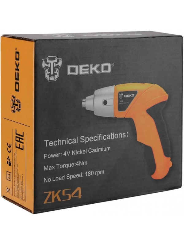 Отвертка аккумуляторная DEKO ZKS4, 4В, с набором оснастки 10 шт (063-4113)