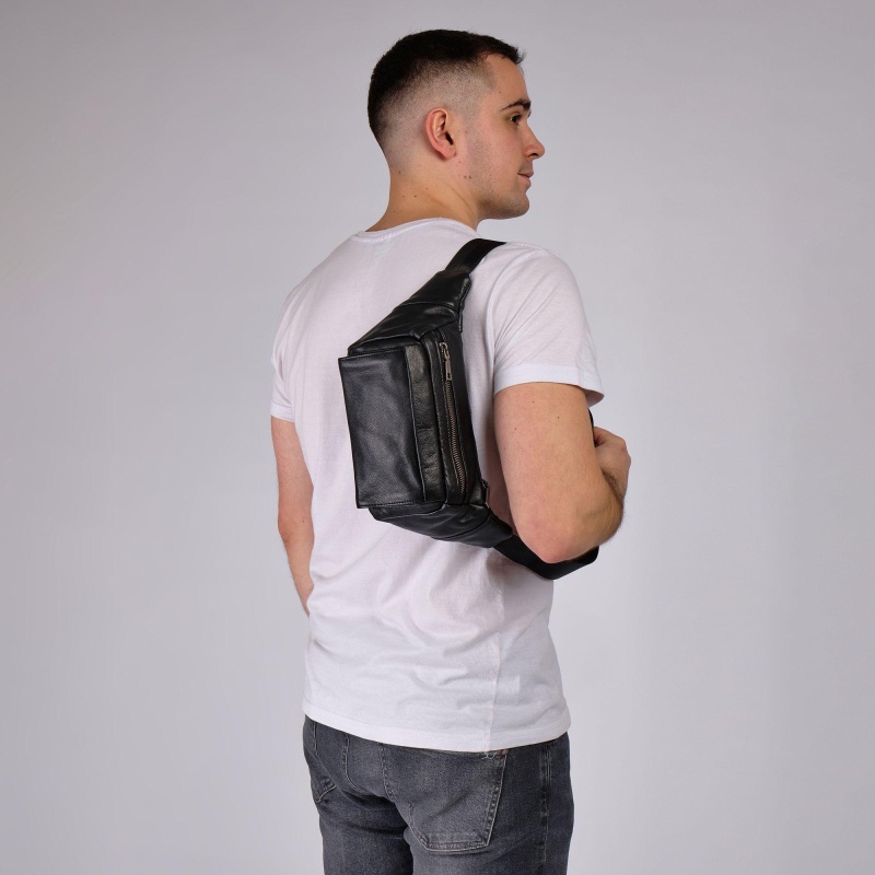Сумка мужск 2019 черная на пояс из кожи