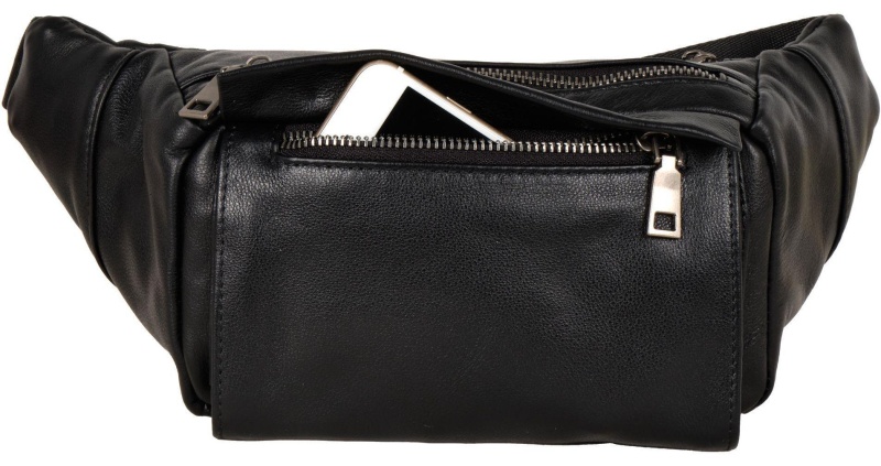 Сумка мужск 2019 черная на пояс из кожи