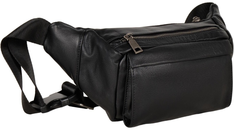 Сумка мужск 2019 черная на пояс из кожи