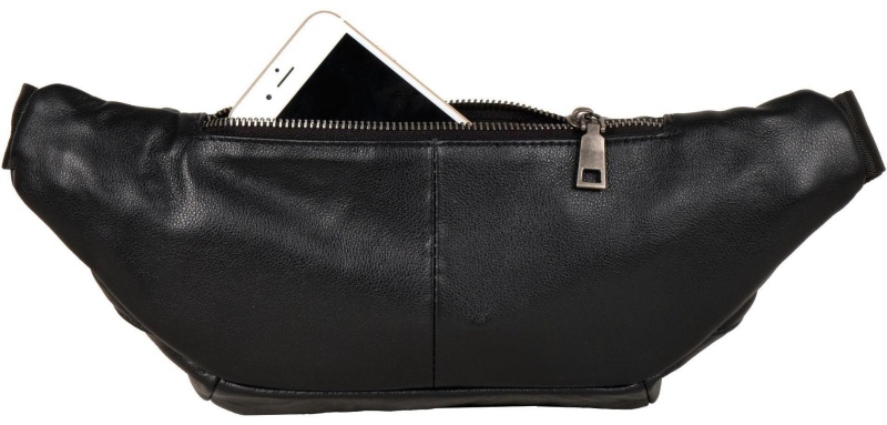 Сумка мужск 2019 черная на пояс из кожи