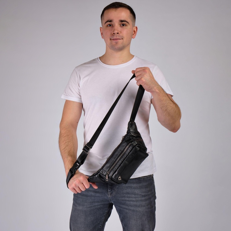 Сумка мужск 2019 черная на пояс из кожи