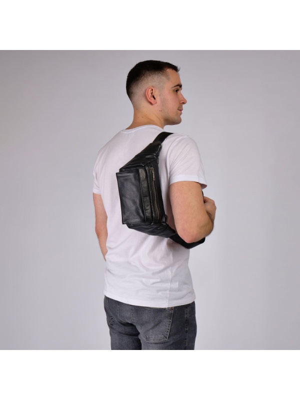 Сумка мужск 2019 черная на пояс из кожи