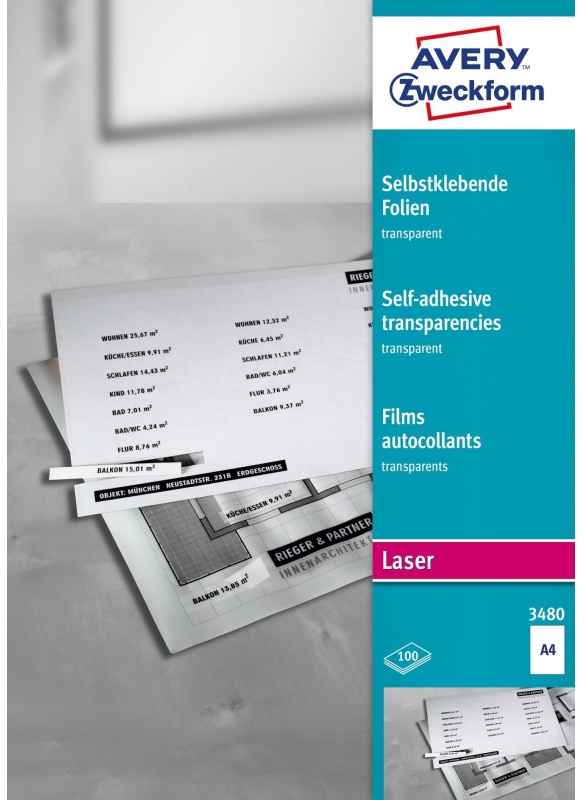 Пленка Avery Zweckform самоклеящаяся, L+K+CL,прозр., А4, 0,14 мм, 25 л