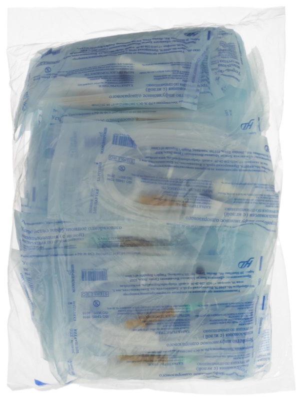 Система переливания р-ров одноразовая с иглой, 21G(0,8x40), 150см, 25 шт/уп