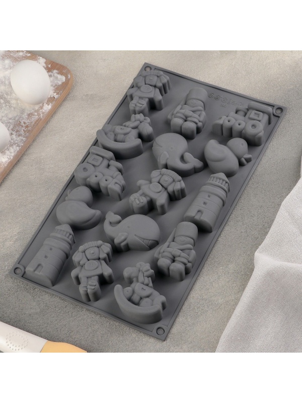 Форма для выпечки Доляна «Сказка. Детское воображение», силикон, 30×17,5 см, 15 ячеек (5,3×4,5 см), цвет МИКС