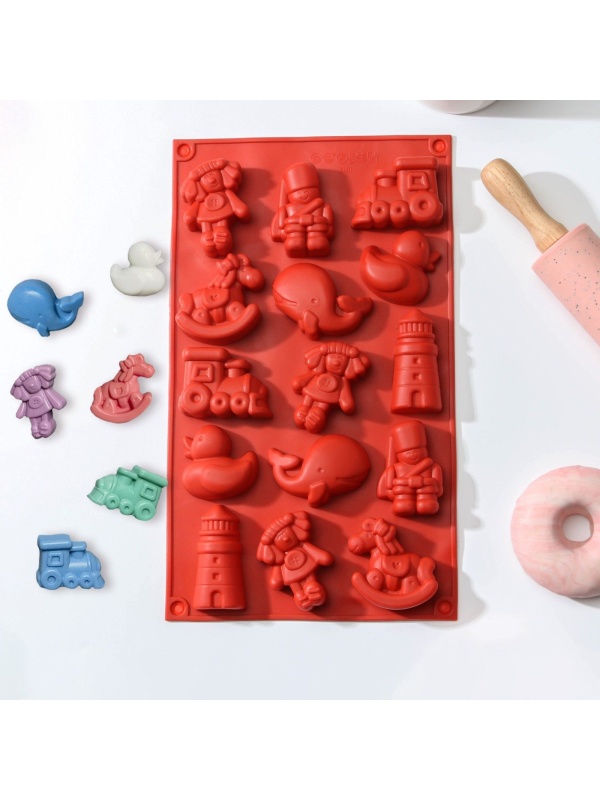 Форма для выпечки Доляна «Сказка. Детское воображение», силикон, 30×17,5 см, 15 ячеек (5,3×4,5 см), цвет МИКС