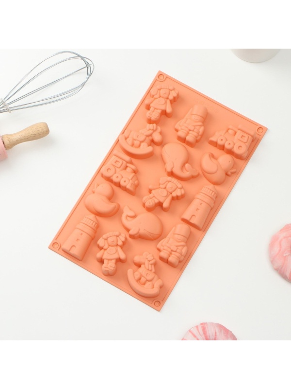 Форма для выпечки Доляна «Сказка. Детское воображение», силикон, 30×17,5 см, 15 ячеек (5,3×4,5 см), цвет МИКС